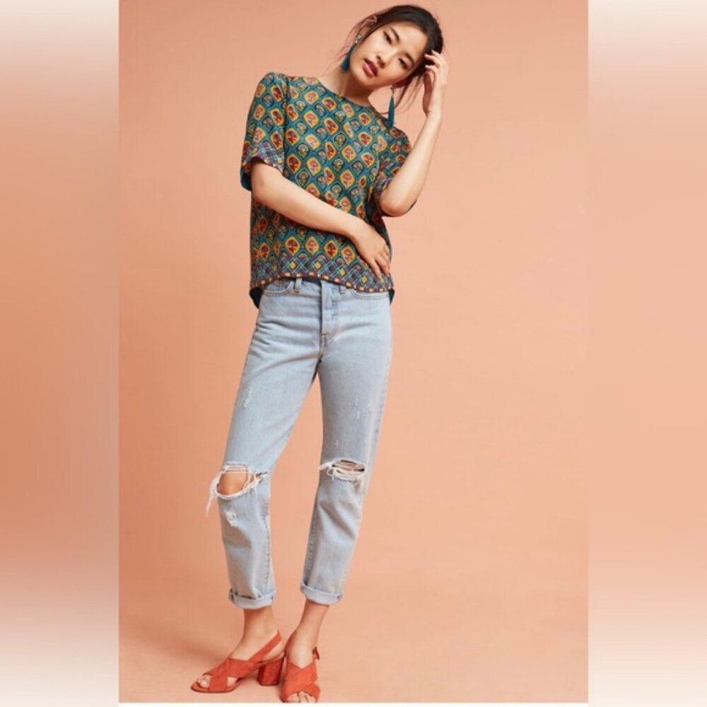 Tanvi Kedia Anthropologie Colorful 100%Silk Beaded Boho Blouse XS - Picture 1 of 7